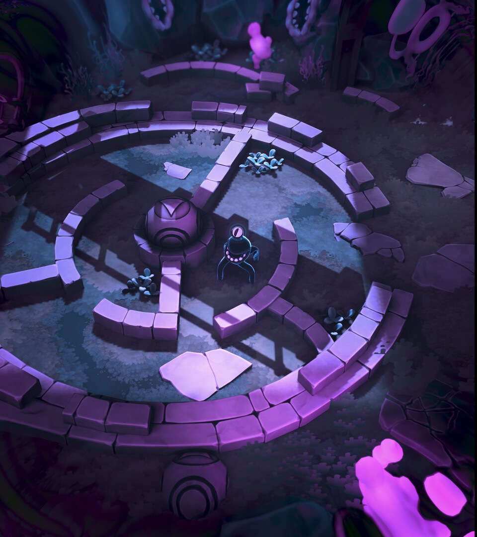 Stage Fright screenshot of purple puzzle room